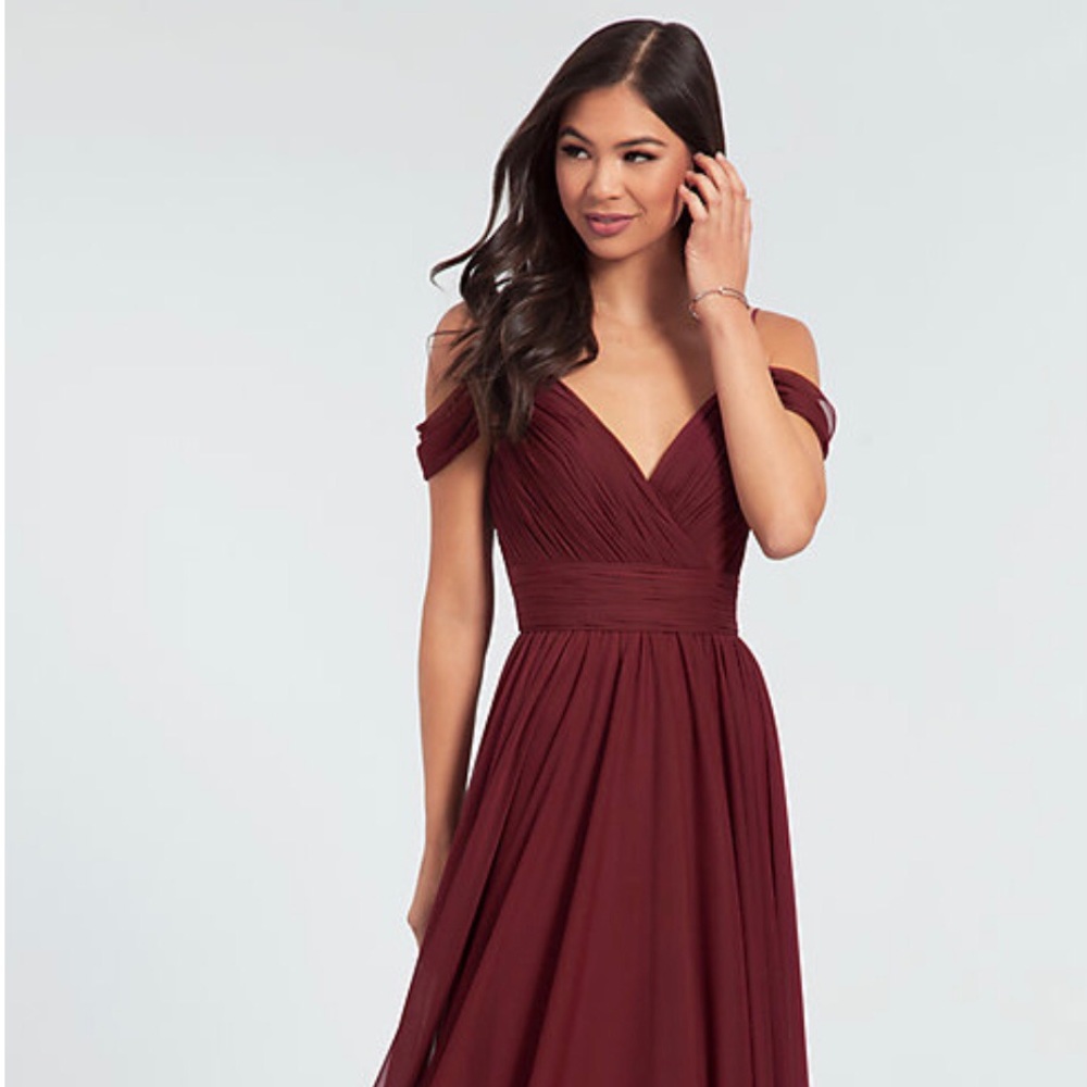 Kleinfeld cold-shoulder long bridesmaid dress